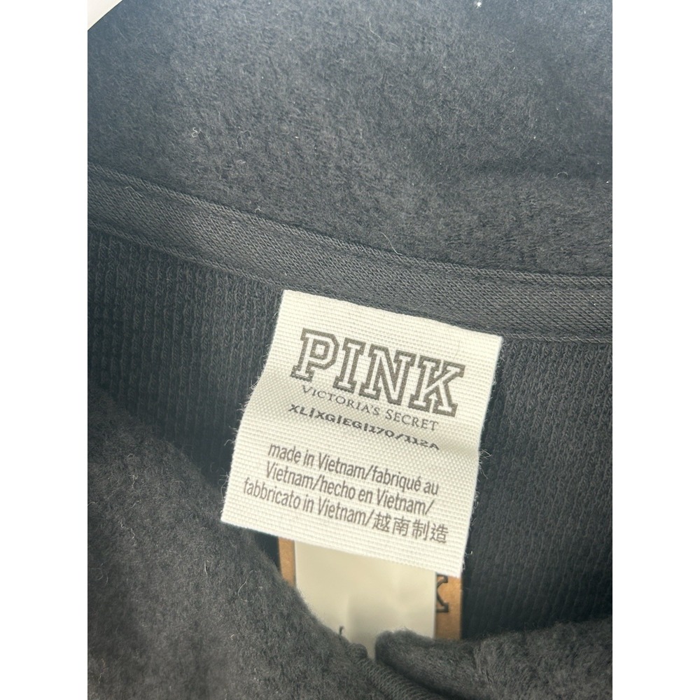 NWT Victoria's Secret Pink Black Crop Style Fleece pullover size XL - Picture 3 of 4